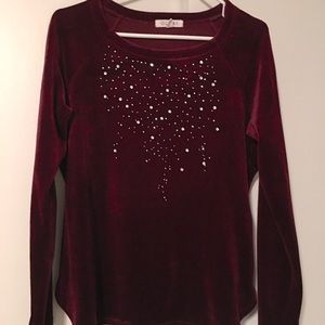 Onyx1 maroon sweater with rhinestones on front. Size small